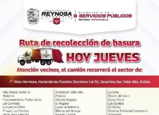 Ruta de Recolección de Servicios Públicos de Reynosa este jueves