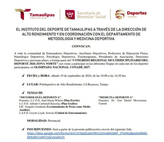 Realizarán Congreso Regional Multidisciplinario del Deporte Zona Norte 2026