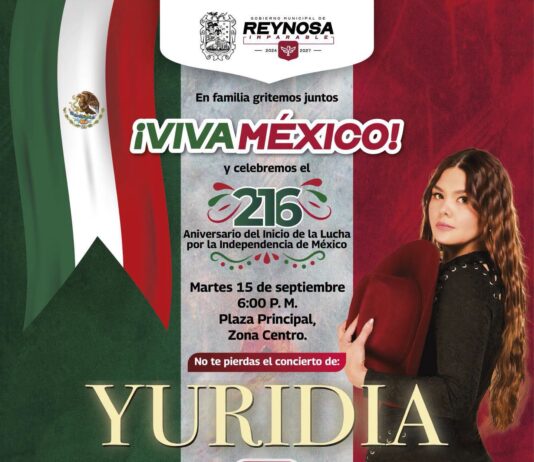 Celebrará Reynosa el 216 Aniversario de la Independencia con concierto gratuito de Yuridia