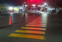 Continúa Servicios Públicos el pintado de pasos peatonales en Bulevar Del Maestro